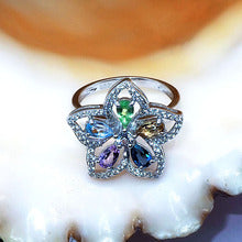 925 Sterling Silver 5-Color Gem Flower Ring R1003