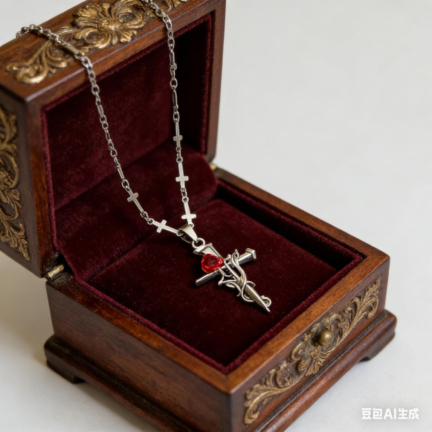 Rose Cross Pendant Necklace in Stainless Steel