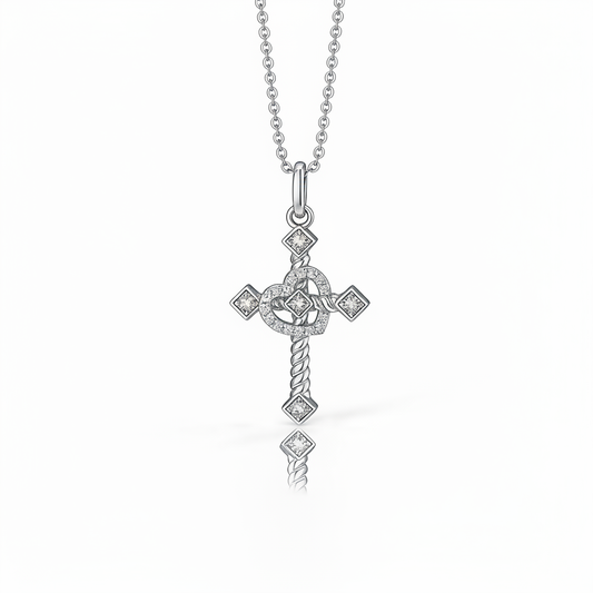 银色心形十字架项链