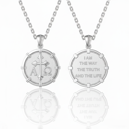 银色双面圆形十字架刻字项链-完全相同样式