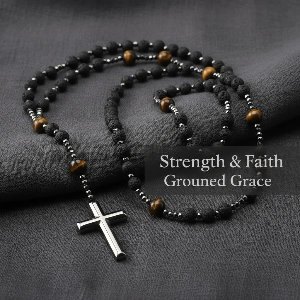 Black Onyx & Tiger Eye 925 Silver Cross Talisman Necklace – Daily Protection & Lasting Good Fortune