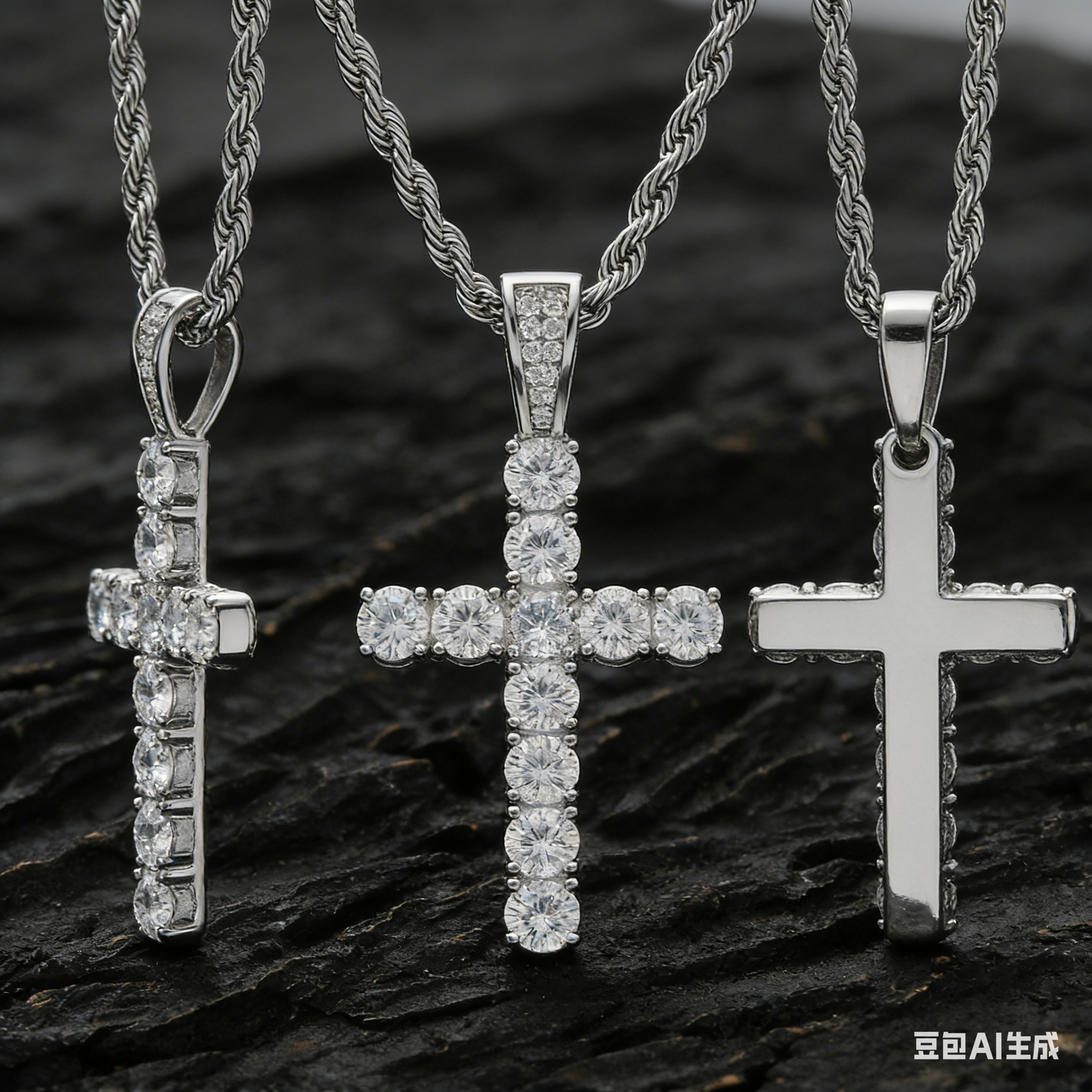 Diamond Cross Pendant Necklace in 925 Sterling Silver - Hip Hop Style