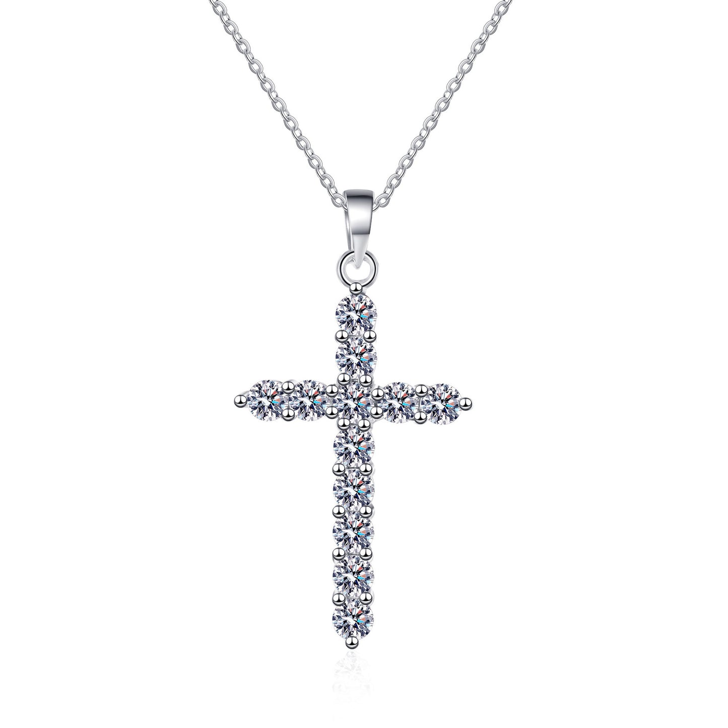 925 Sterling Silver Moissanite Cross Necklace - Ethnic Vintage Style