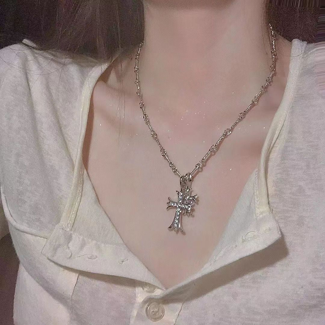 Double Cross Geometric Choker Necklace | Punk Style Alloy Chain