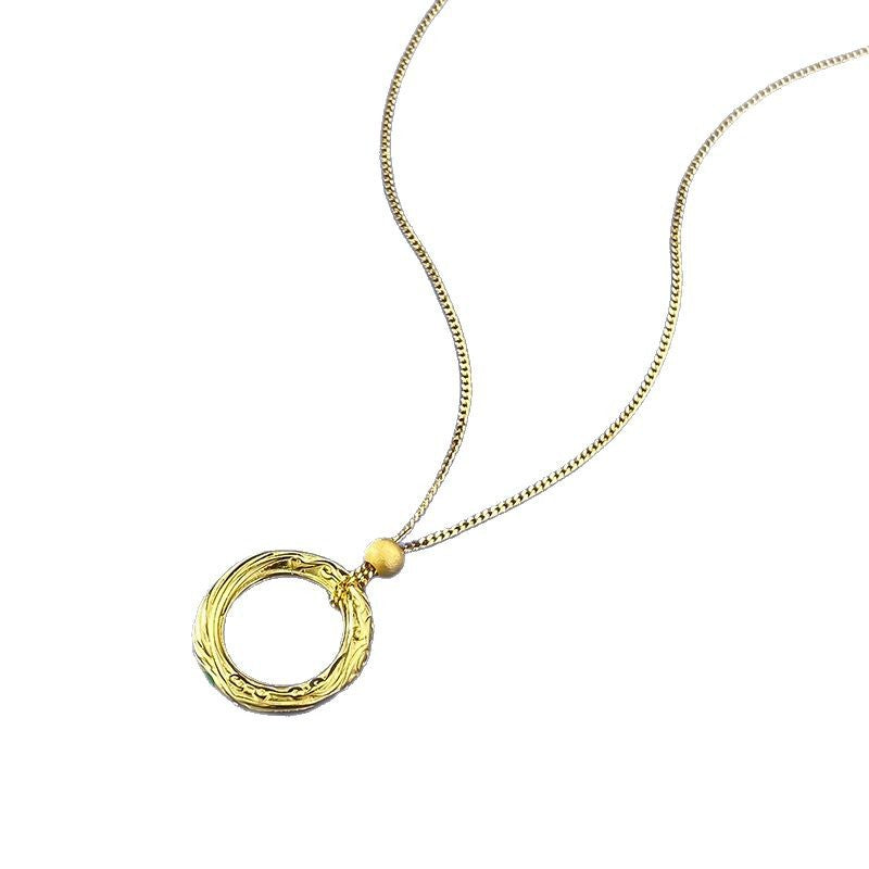 Ricady Jewel S925 Silver Vintage Qiankun Circle Pendant | Green Diamond Gold-Plated Necklace