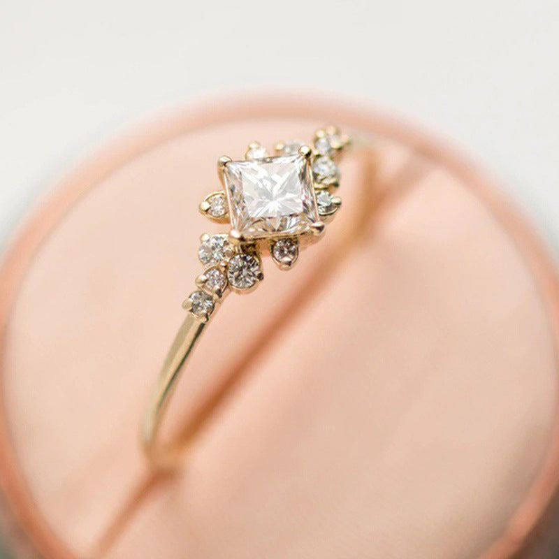Gold Plated Square Cubic Zirconia Ring - Women's Engagement Gift