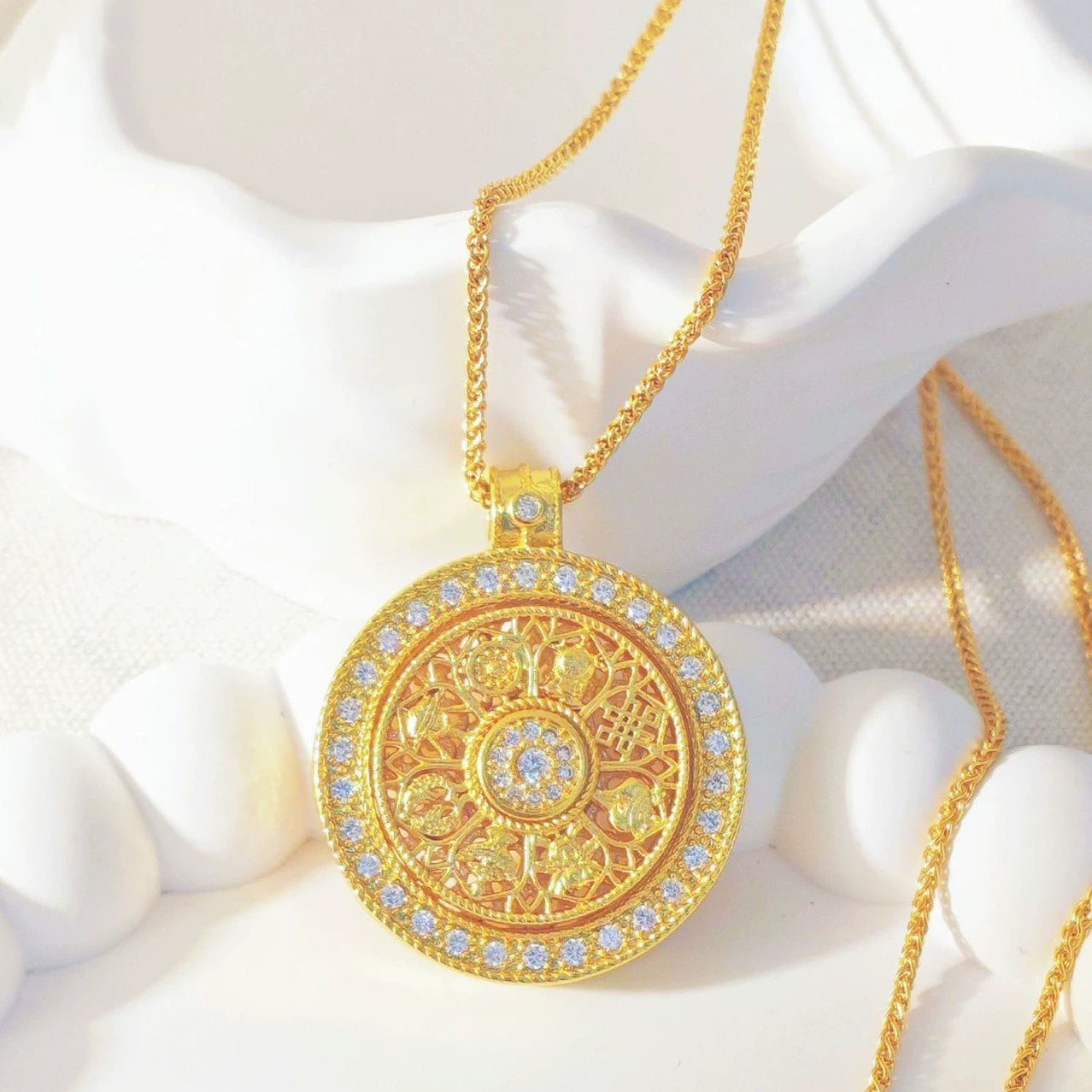 Eight Treasures Compass Pendant Necklace - Chinese Vintage Style