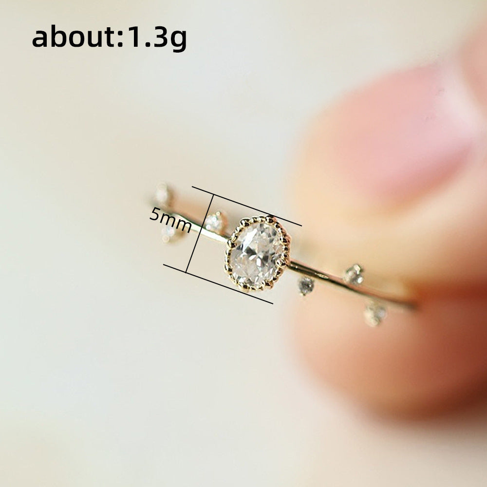 Ricady Jewel Minimalist Twig Ring - Dainty Oval Micro Pave Zircon