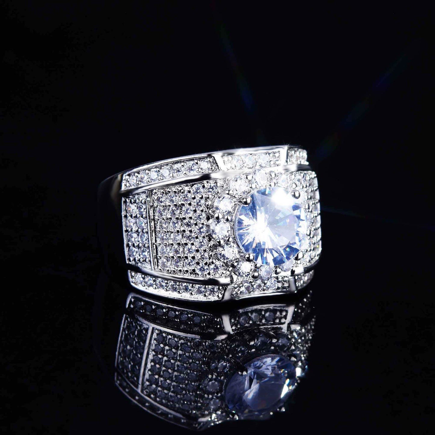 Ricady Jewel Men's Wide Band Luxury Ring, Full Pavé Diamond Statement Jewelry