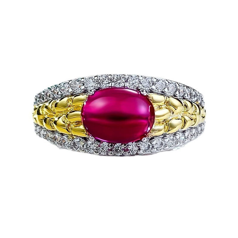 925 Silver Gold-Plated Pigeon Blood Ring | 6*8mm Cabochon, Old Money Vibe