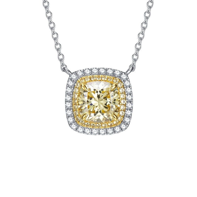 8x8 Cushion Yellow Cubic Zirconia Necklace - Gold Plated, Luxury Micro Set Pendant