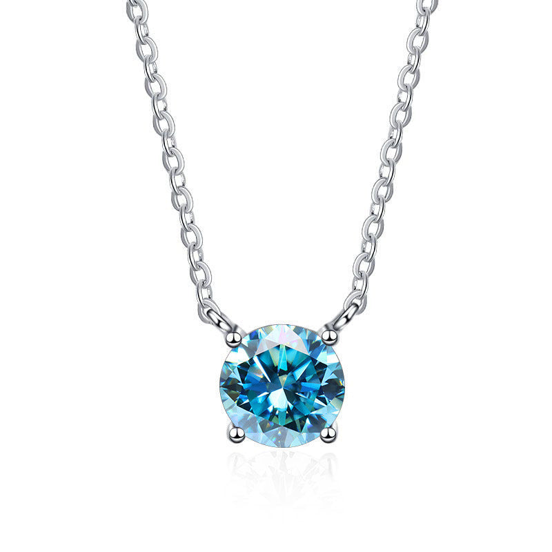 S925 Sterling Silver 1 Carat Moissanite Necklace - Women's Light Luxury 4-Claw PT950 Plated Collar Chain