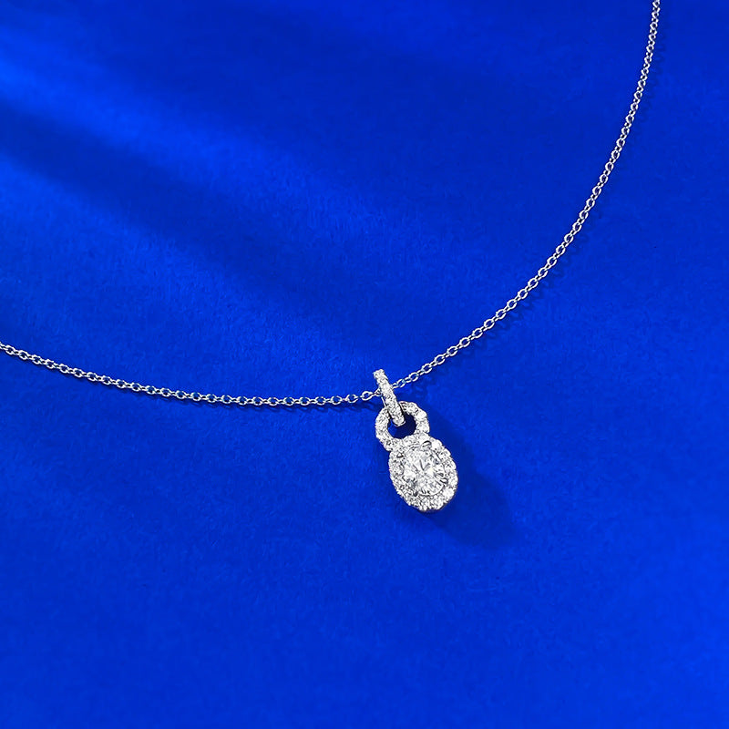 S925 Silver Oval White Diamond Lock Necklace, 1CT Classic Versatile