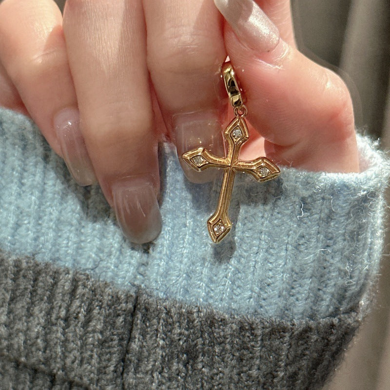 S925 Sterling Silver Cross Pendant, Vintage Zircon, Minimalist Fashion