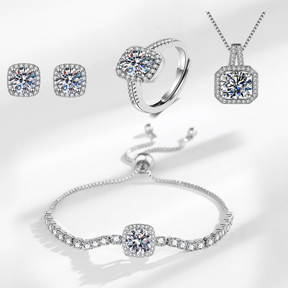 Women's 1ct Moissanite Set: Ring, Necklace, Earrings & Bracelet
