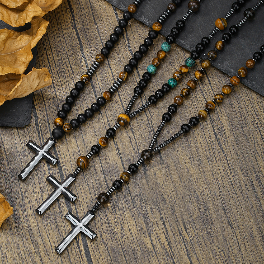 Handcrafted Natural Stone Cross Pendant Necklace - Instagram Style