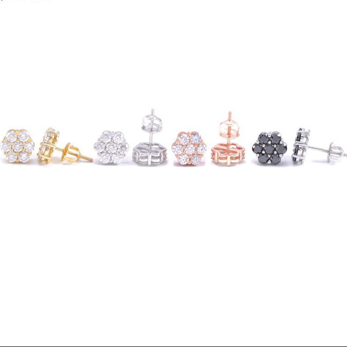 925 Silver Luxury Flower Stud Earrings - 9mm Moissanite Unisex Hip Hop Style