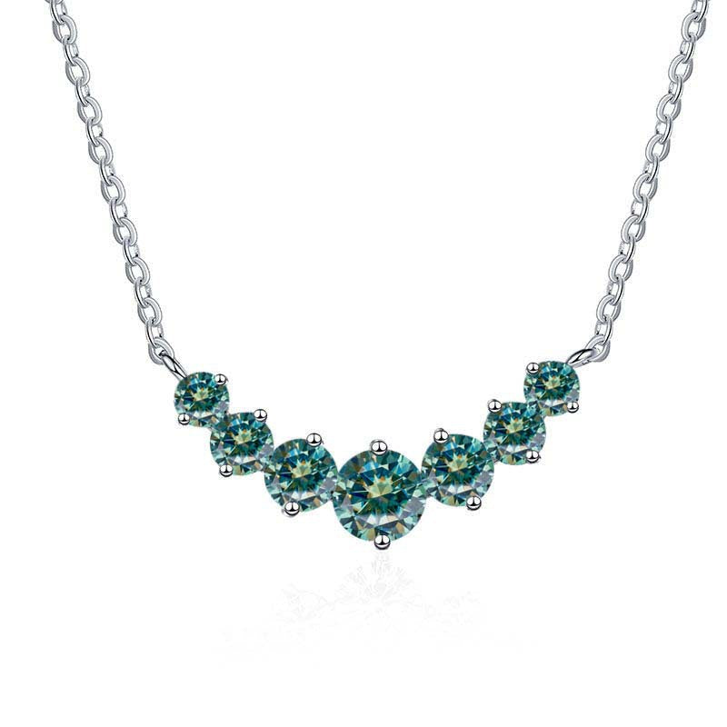 S925 Sterling Silver Gold-Tone Necklace for Women, Minimalist Smile Style with 2.8ct Colored Moissanite