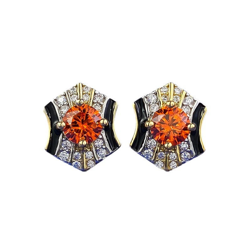 925 Sterling Silver Plated Gold, Vintage Fanta Orange & Pink Stud Earrings - Minimalist, Versatile