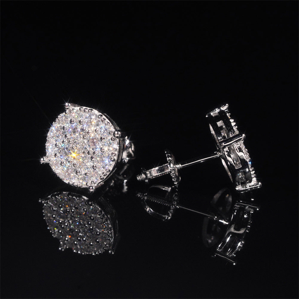 Ricady Jewel 925 Silver VVS Moissanite Round Full-Drill Hip Hop Earrings - Unisex Euro Trend