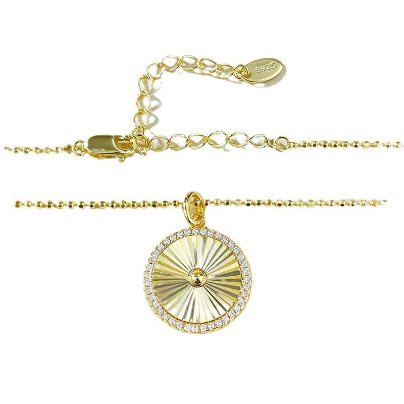 S925 Silver Gold-Plated Brushed Circle Pendant | Chic Versatile Daily Necklace