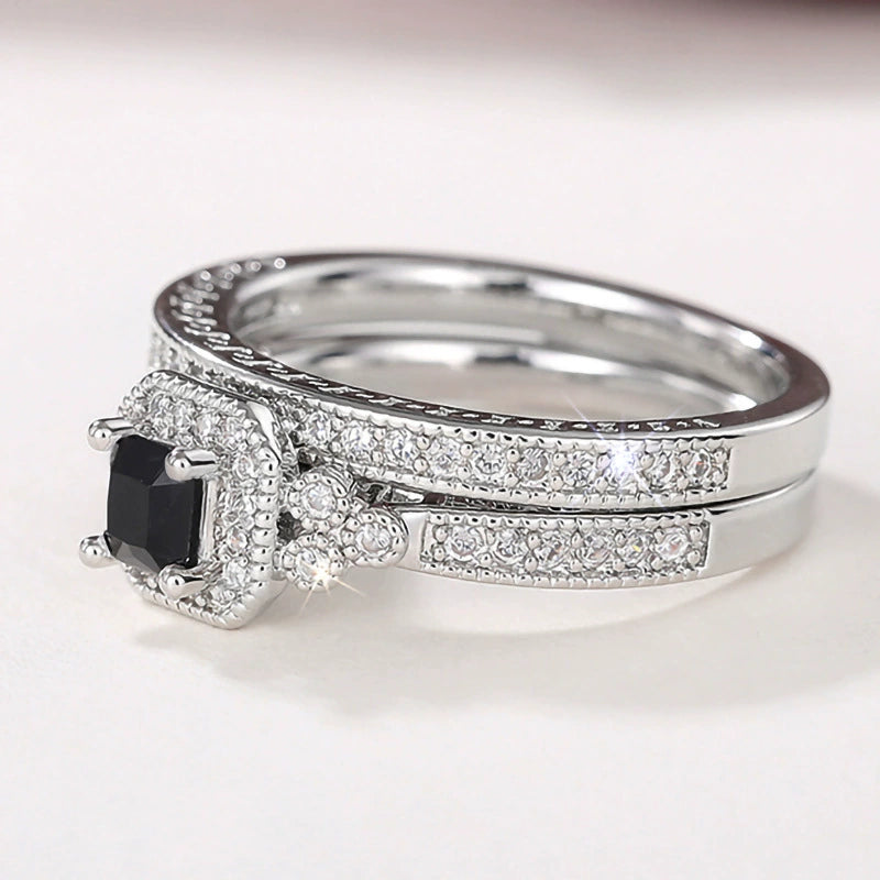 Ricady Jewel Bridal Wedding Band Set - Sparkling Zircon Duo Rings