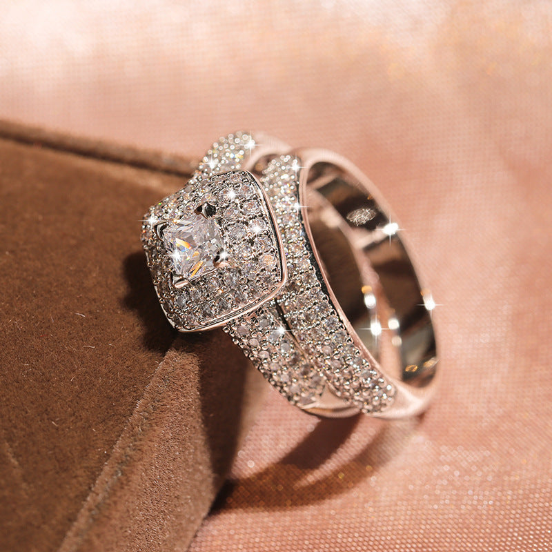 Ricady Jewel – Minimalist Square Cut Cubic Zirconia Engagement Ring Set for Women & Men, Fully Paved with Sparkling Stones