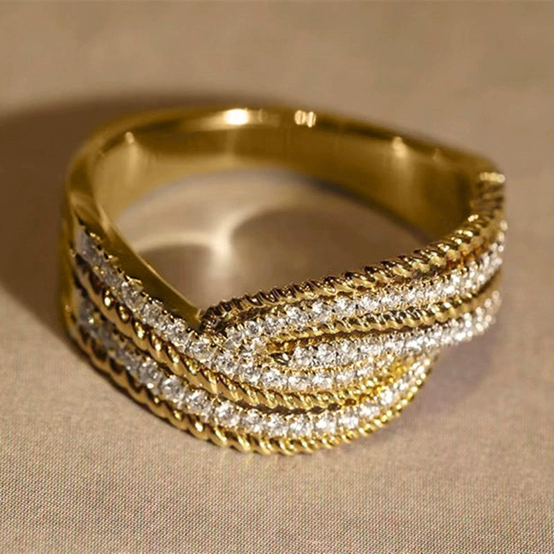 Elegant Micro-Pavé Zircon Cross Ring - Sparkling Swing Arm Design
