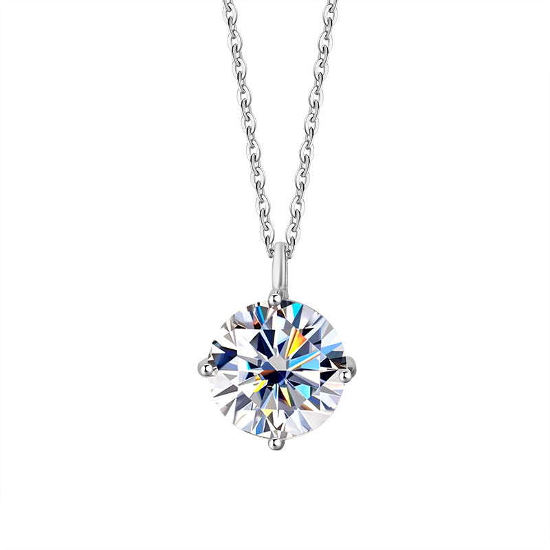 S925 Sterling Silver Classic Four-Prong Moissanite Necklace - Trendy Dainty Collarbone Pendant