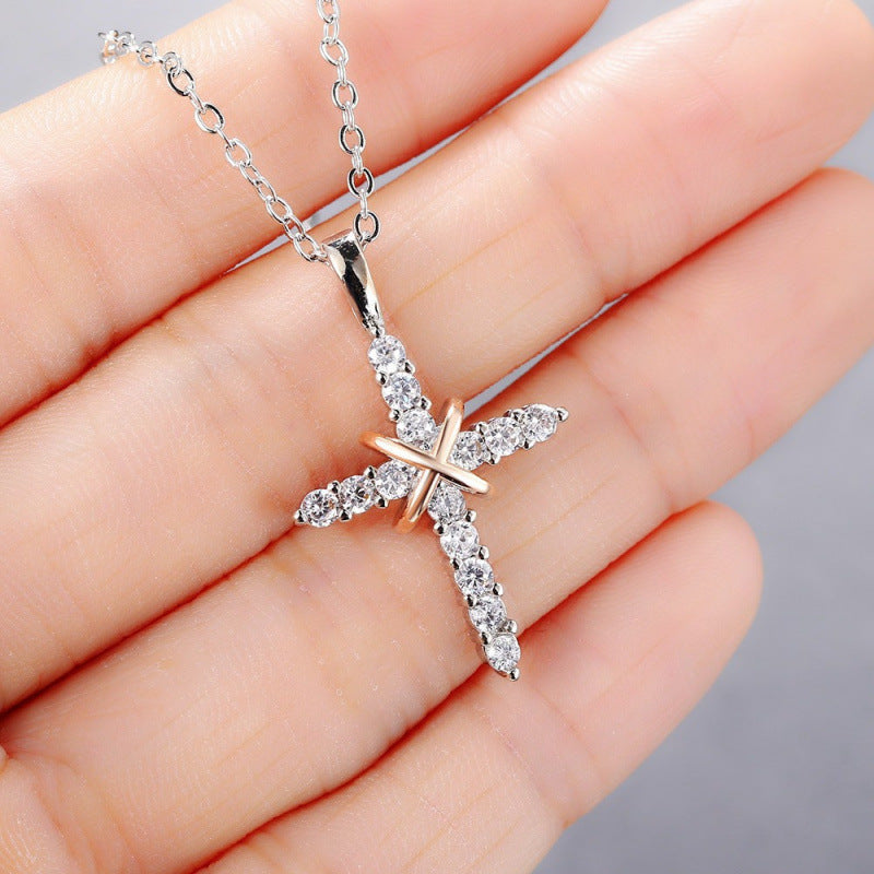 Copper Cross Pendant Necklace - Fashion Office Lady Style