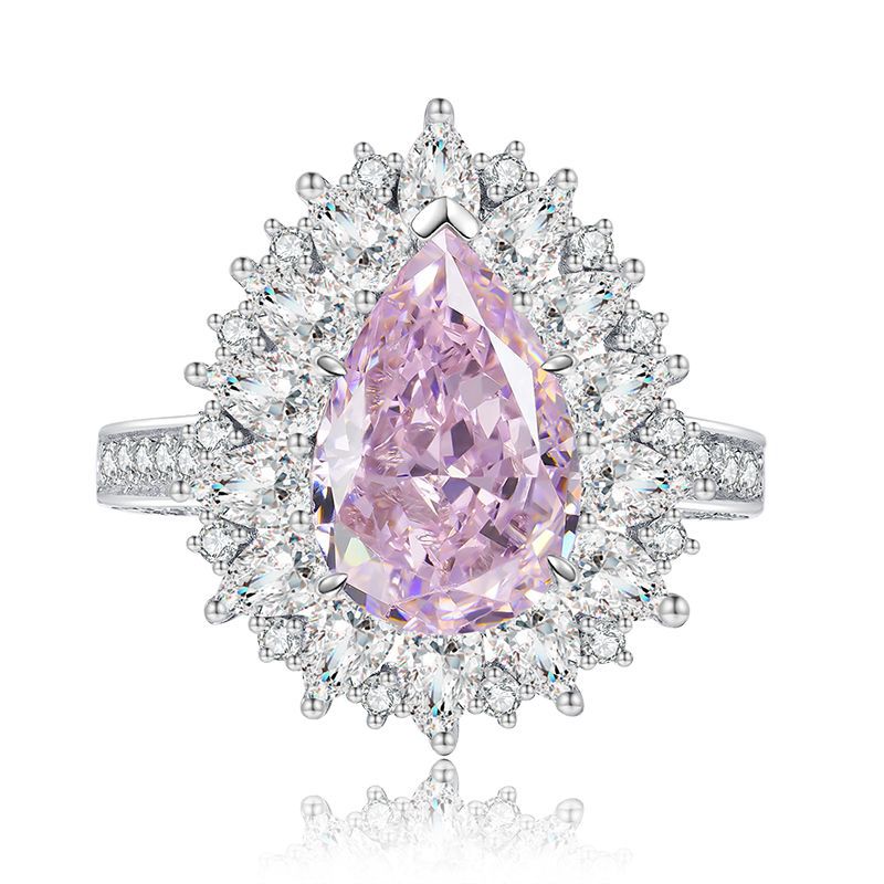925 Silver Ring | 8*12 Pink High Carbon Diamond Teardrop Luxury European Style