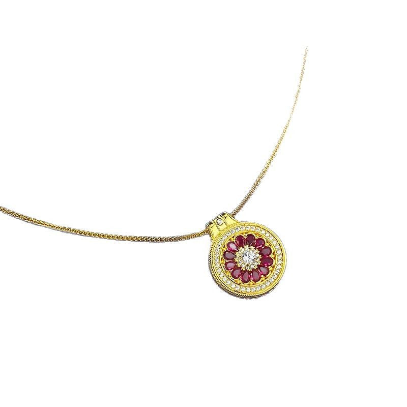 S925 Silver Chinese Compass Necklace, Double-Sided Lucky Charm, Gold Chain