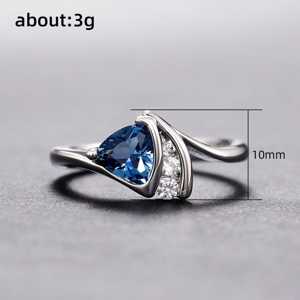Ricady Jewel Twisted Band Ring - Women's Dark Blue Zircon Triangle Engagement Ring