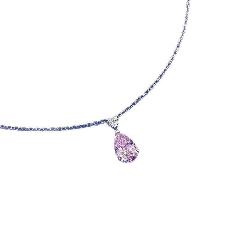 S925 Silver Pink Diamond Pear-Shaped Heart Necklace | Elegant Minimalist