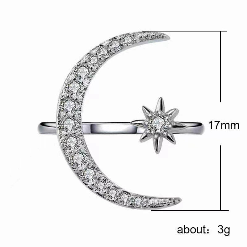 Ricady Jewel Crescent Moon & Star Ring - Light Luxury Open Engagement Band