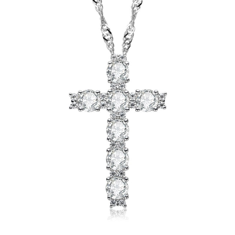 Ricady Jewel S925 Sterling Silver Cross Moissanite Pendant Necklace - High-End Minimalist Light Luxury Gift