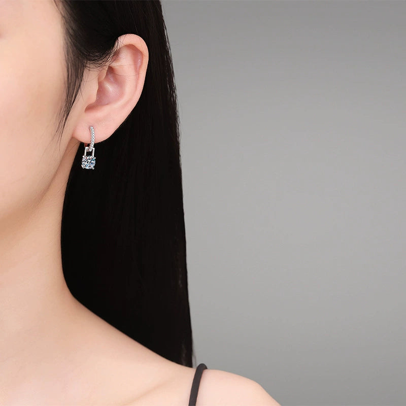 S925 Sterling Silver Earrings 2-Way Wear Moissanite Studs & Four-Claw Hoops
