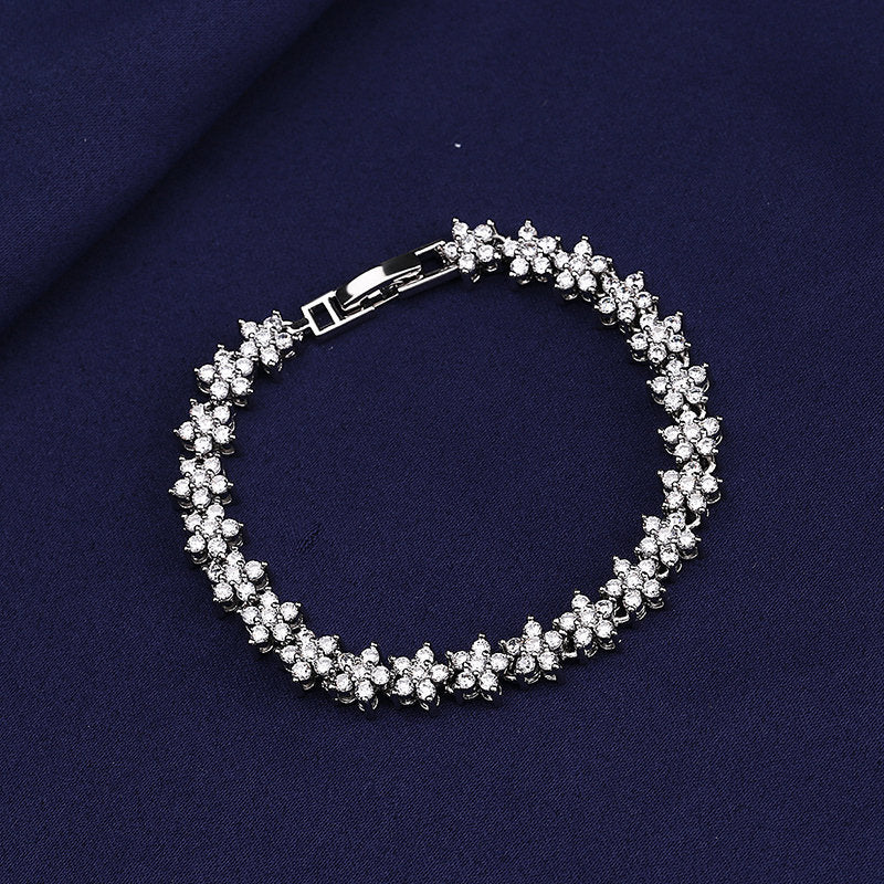 Glamorous Zircon Flower Bracelet for Women - Luxury Jewelry Gift for Girlfriend Birthday