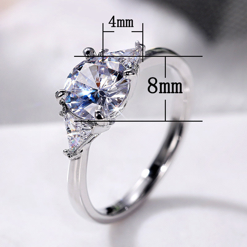 Women's Round Zircon Ring - Copper Plated White Gold Micro Pave Band