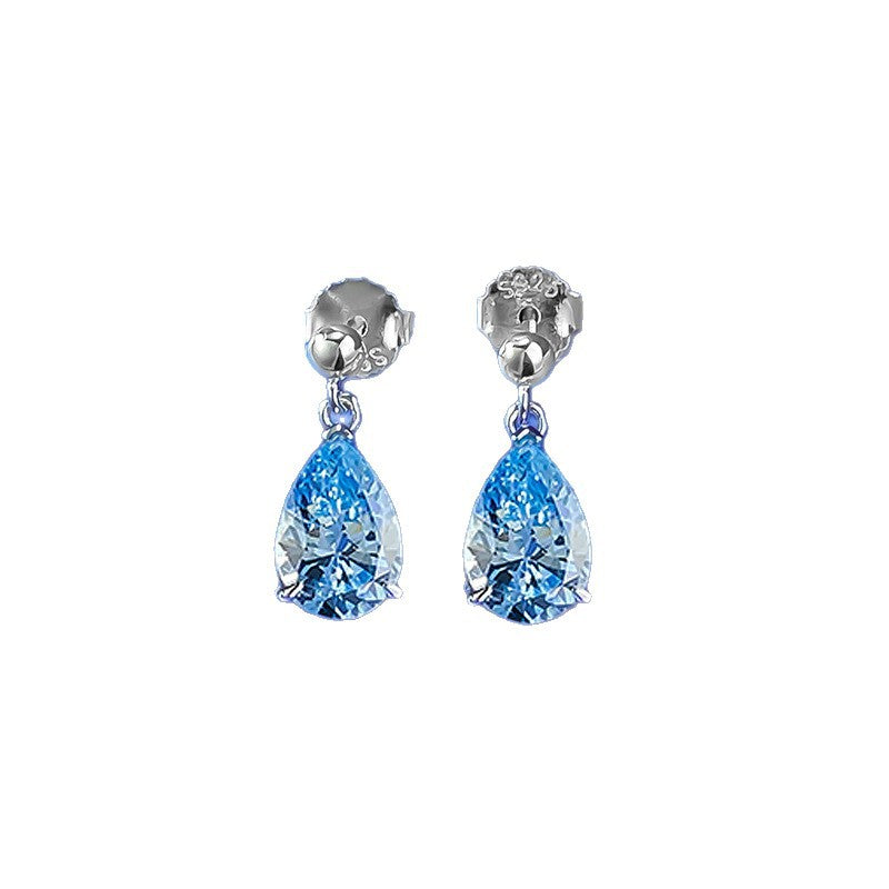 S925 Silver Sea Blue Teardrop Earrings | 7x10mm Gemstone Earrings for Women
