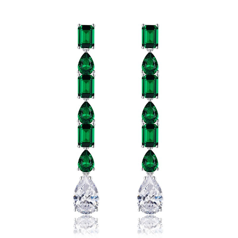 S925 Silver 1ct Green Nano Earrings - Long Style Fashion Earrings for Women