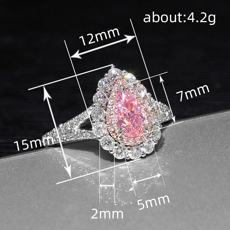 Sparkle Pink Teardrop Ring - Double Layer Trendy Luxury Band