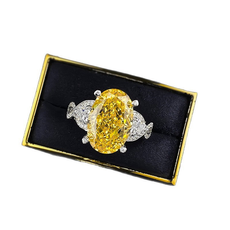 Ice Flower Cut S925 Silver Ring | 10*15mm Oval Yellow Gemstone