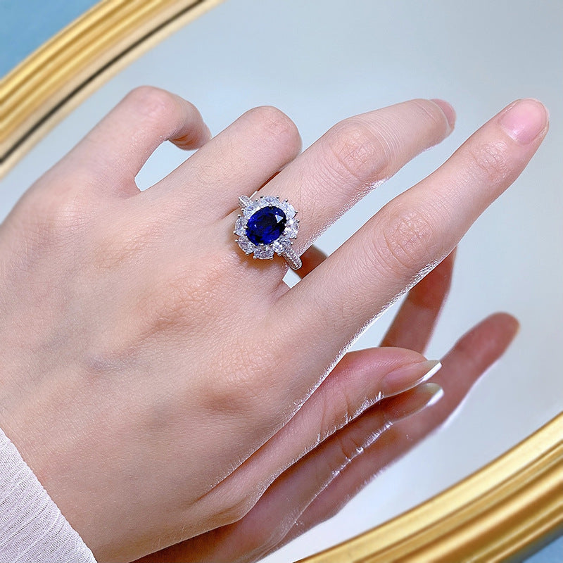 S925 Sterling Silver Ring | Sapphire-Like Oval CZ, Creative Luxury Design