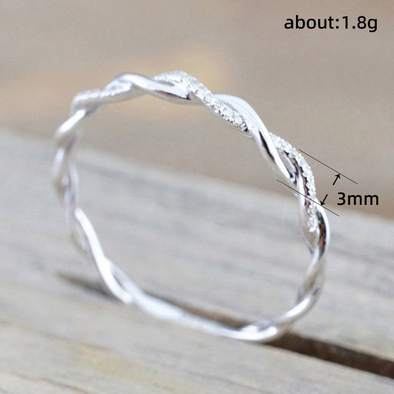 Ricady Jewel Twisted Rope Ring - Dainty Micro Pave Zircon Stackable Band