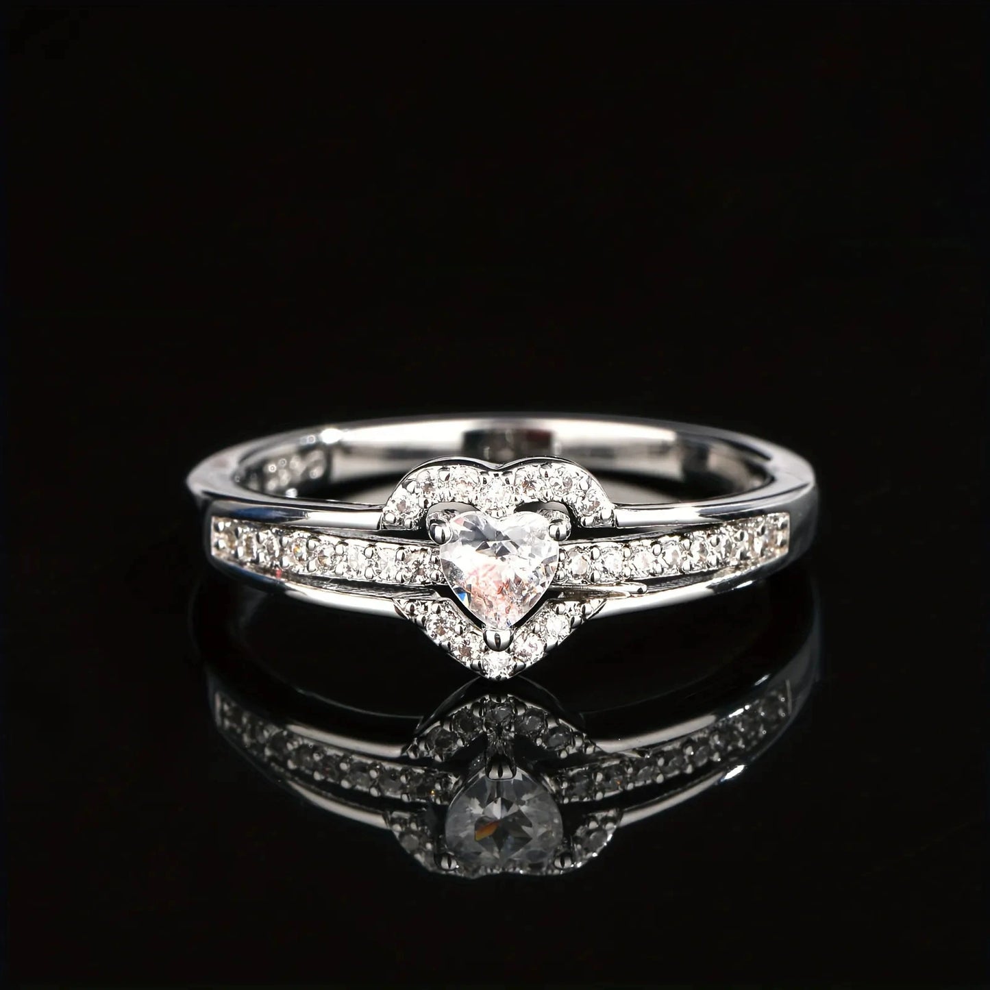 Mother-Daughter Layered Heart Micro-Pavé Zircon Ring