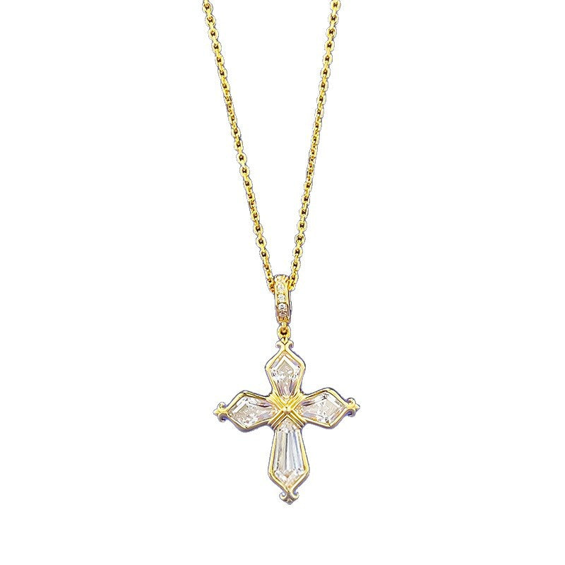 Optimized Title: S925 Silver Iris Cross Necklace | Adjustable Pull Bead