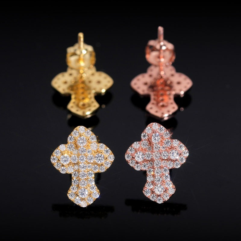 VVS Moissanite Cross Earrings in 925 Silver - Fashionable Unisex Accessory for All