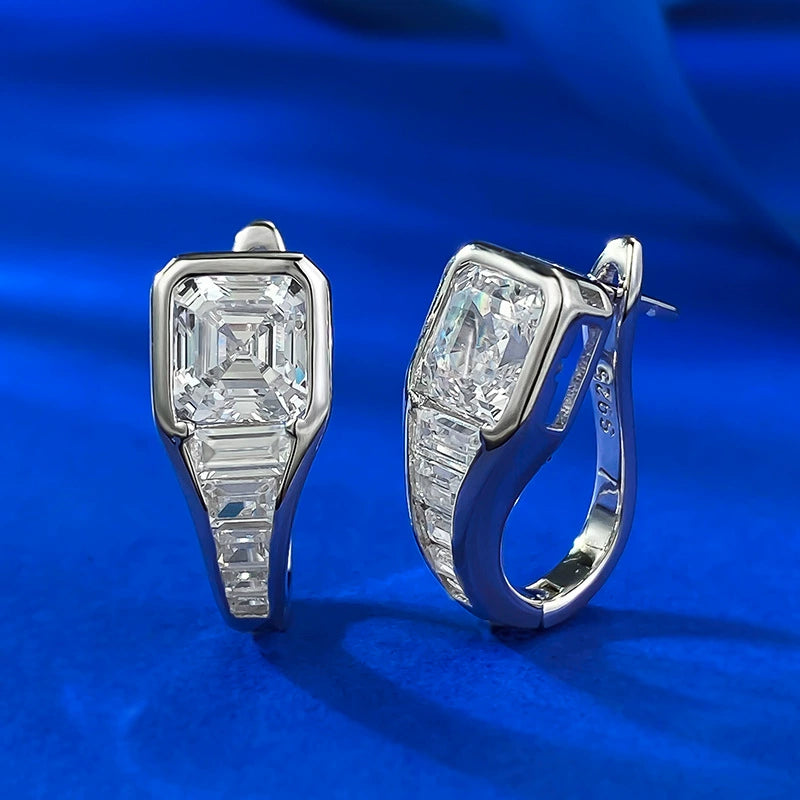 Optimized Title for European & American Markets: S925 Silver Asscher Cut 6x6mm Green Zircon & White Diamond Stud Earrings