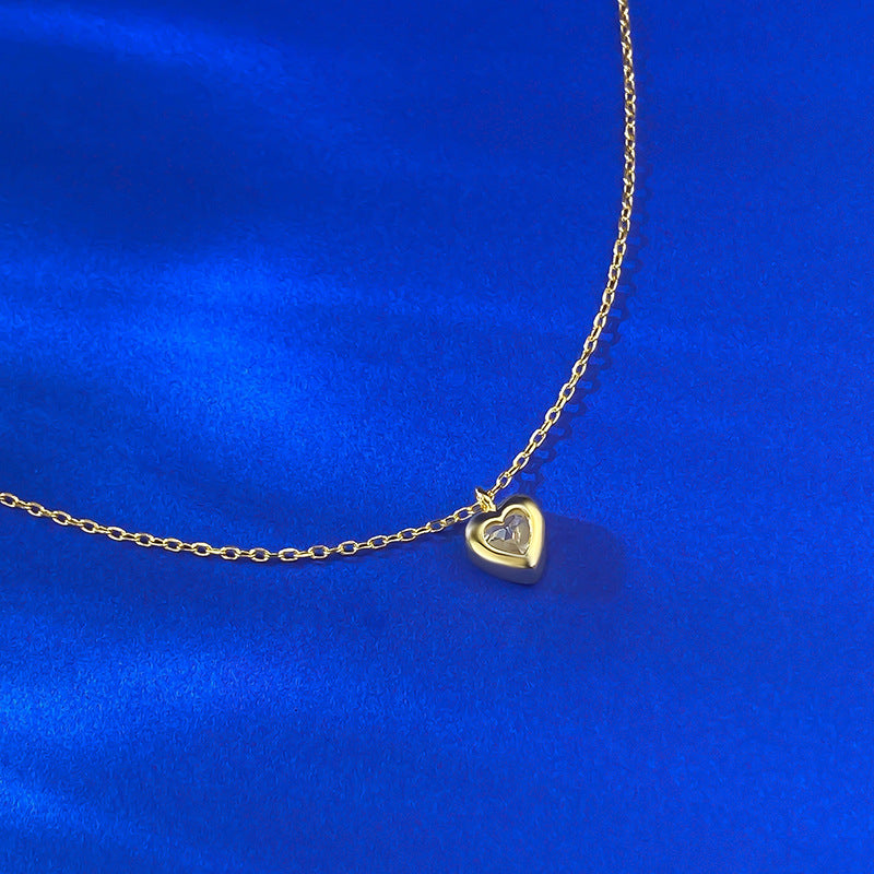 S925 Silver Heart Charm Necklace - Elegant Minimalist Style